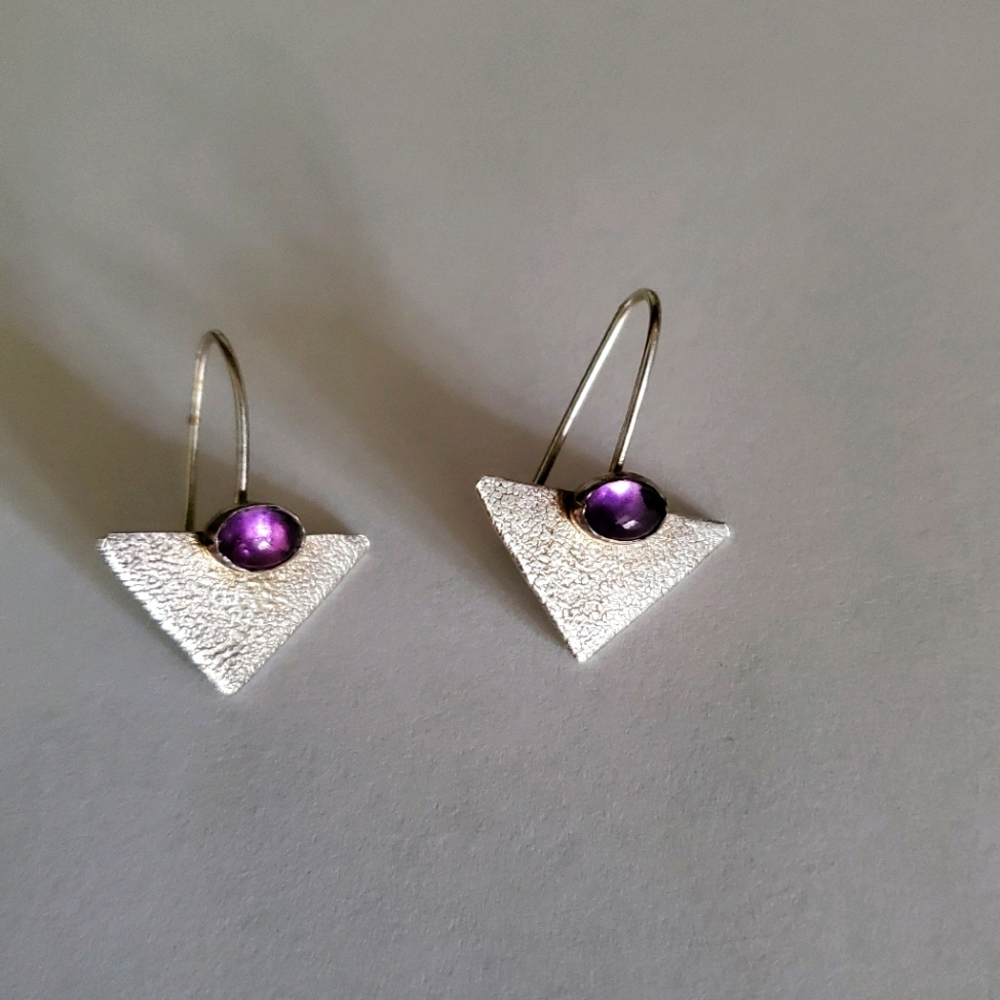 Modernist Sterling Silver Amethyst signed Earrings - Picture 1 of 7